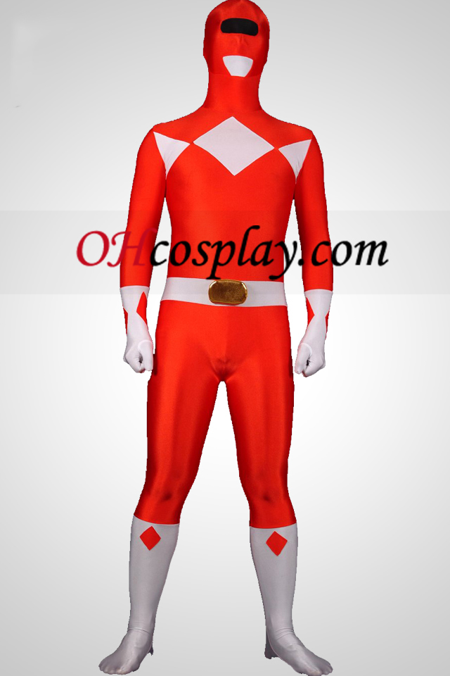Poderoso Suit Ranger vermelho Spandex Lycra Zentai Unisex