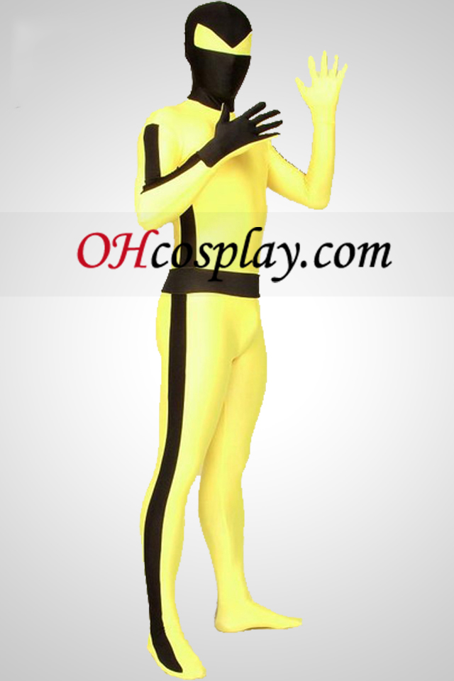 Keltainen ja musta raita Bruce Lee Lycra Spandex Superhero Zentai Suit