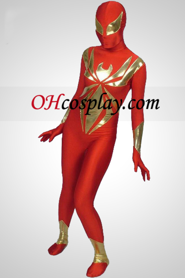 Lycra Vermelho E peça metálica brilhante Juntos Superhero Zentai Suit