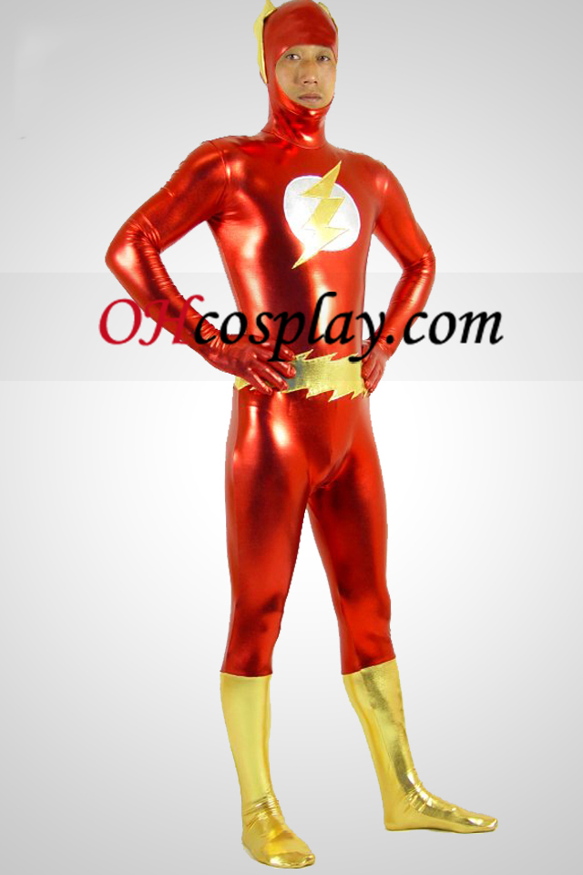 Red И Gold The Flash Metallic Shiny Superhero Зентай Suit