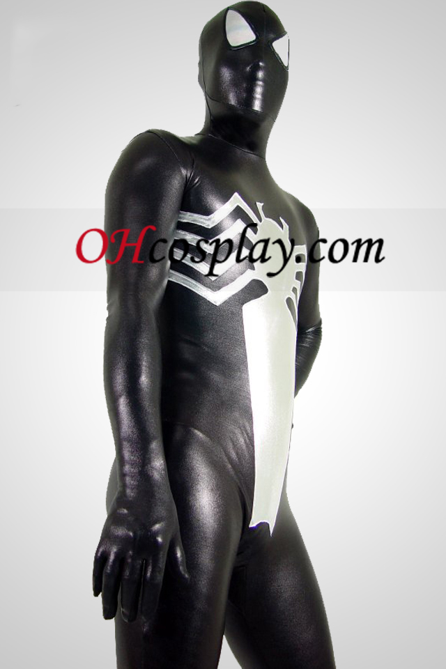 Черен и сребрист цвят Spiderman Shiny Metallic Superhero Зентай Suit