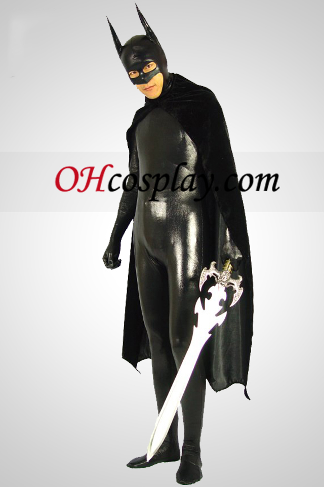 Svart Batman metallskimrande Superhjälte Zentai Suit