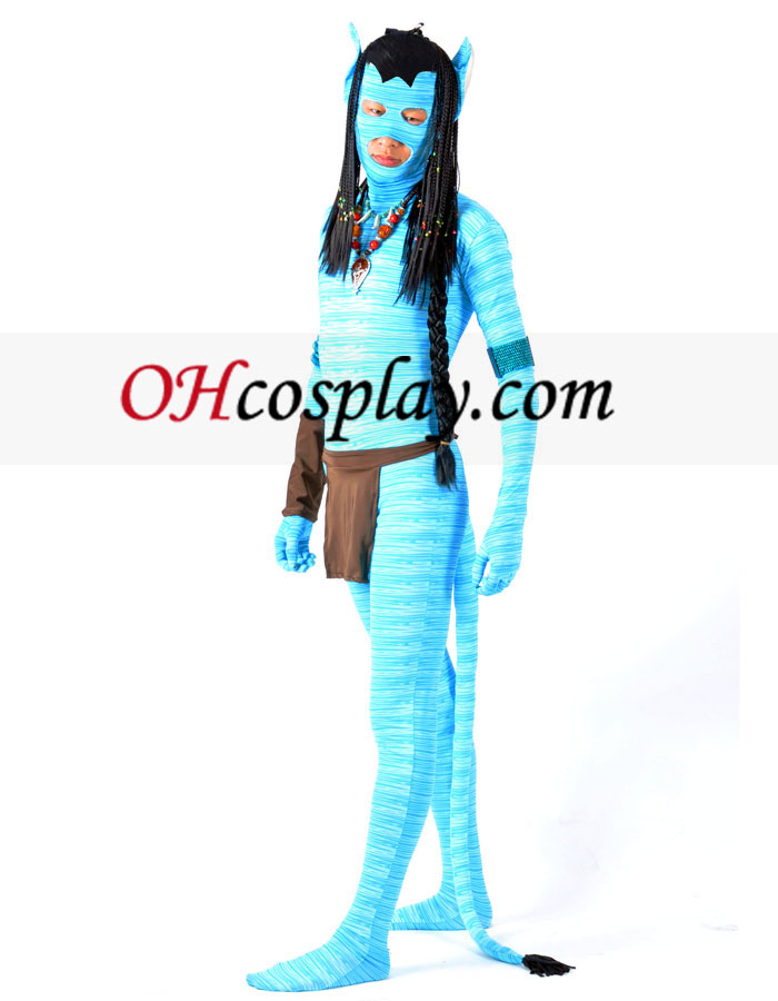 Blue Avatar Lycra Spandex Superhero Зентай С перука и аксесоари