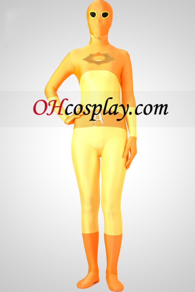 Жълти и Gold Full Body Lycra Spandex Зентай Suit