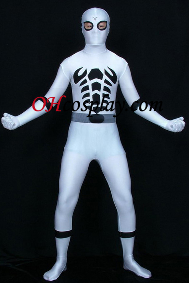 Fehér és fekete Scorpion minta Lycra Superhero Zentai öltönyök