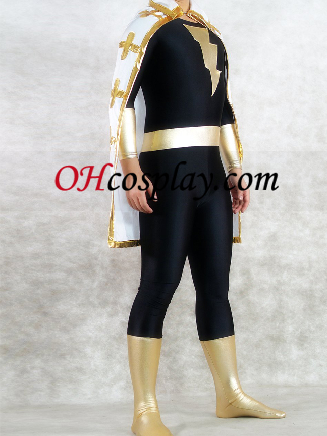 Злато и Черно Shiny Metallic Унисекс Superhero Зентай Suit
