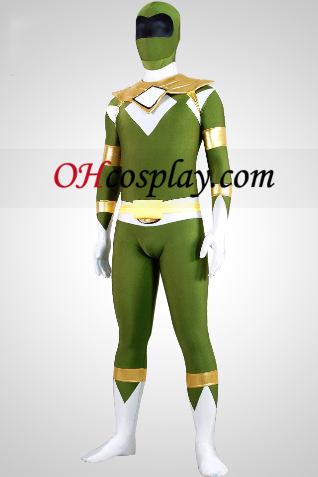 Poderoso zentaiin Suit Ranger Verde Spandex Lycra Zentai