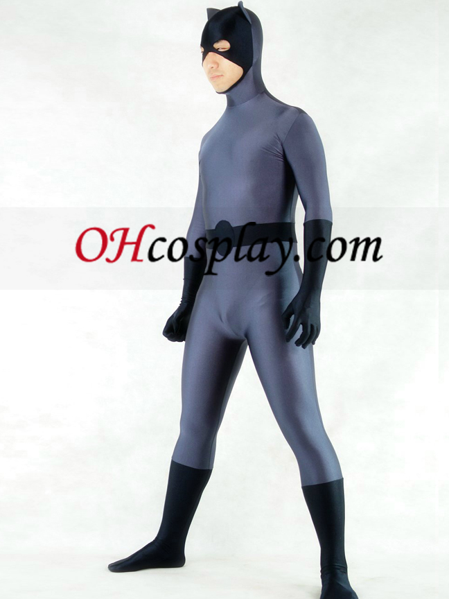Grå og svart Lycra Spandex Batman Superhero Zentai Suit