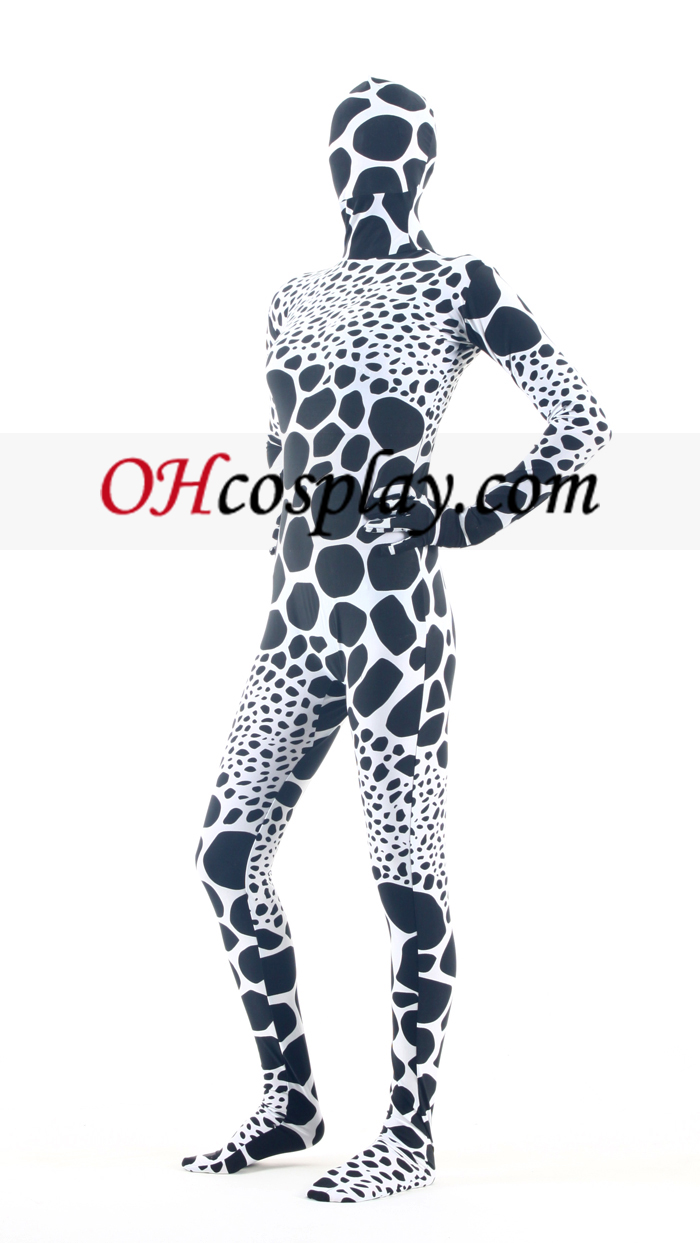 Nero Bianco Giraffa Motivo Lycra Zentai Suit