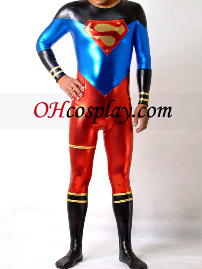 Fényes Metallic Superman Superhero Catsuit
