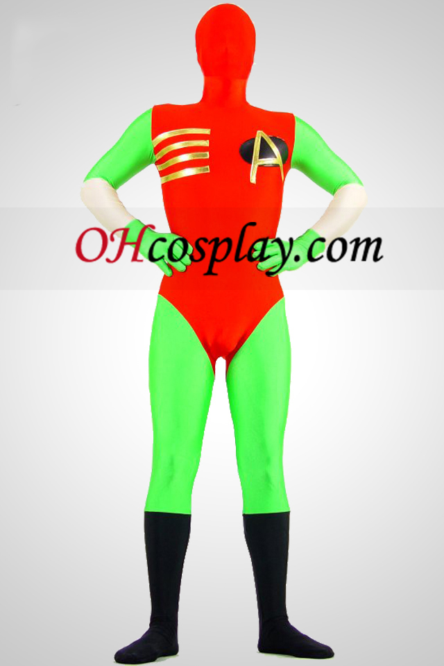 Зелено и червено Lycra Spandex Зентай Suit