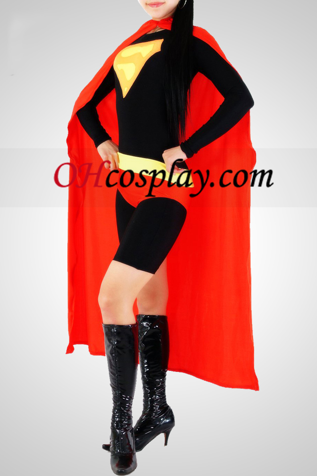 Vörös és fekete Super Woman Lycra Spandex Catsuit