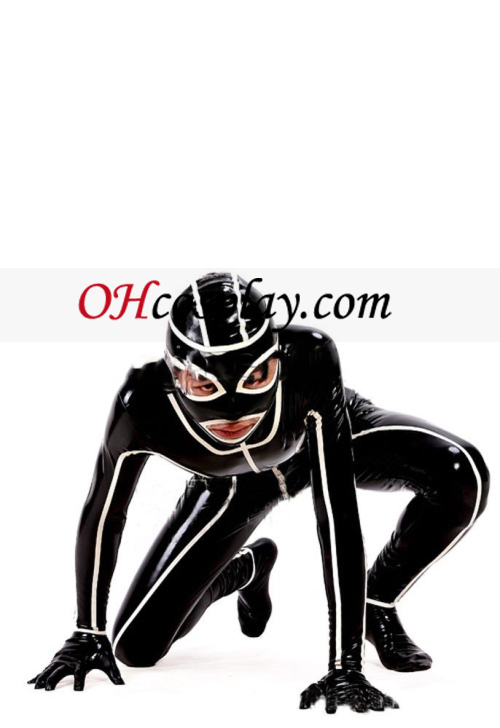 2013 Черно и бяло Full Body Покрит Латекс костюм с отворени очи и уста