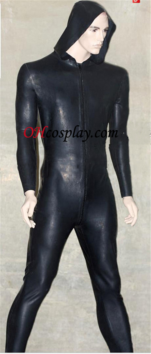Черно Full Body Покрит Front Open Latex Costume