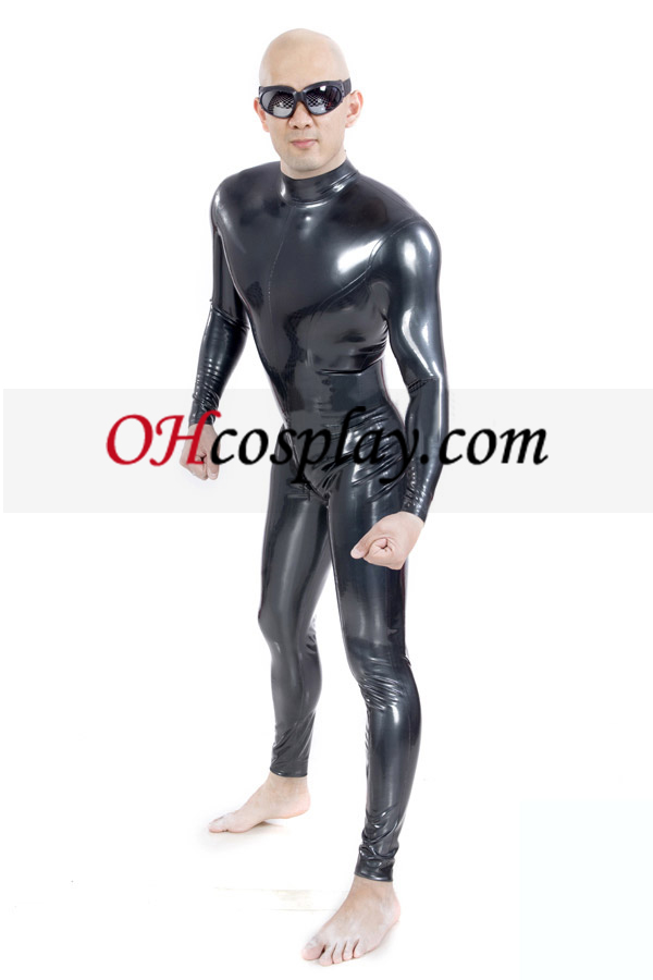 Черен Металик Зентай Shiny Suit с цип Crotch