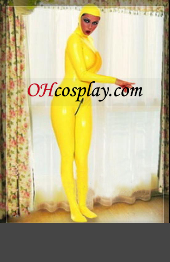 Golden Yellow Full Body Покрит Жена Latex Costume