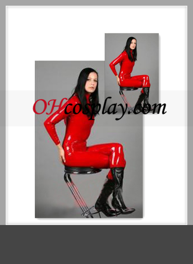 Red Full Body Покрита с дълги ръкави Жена Latex Costume