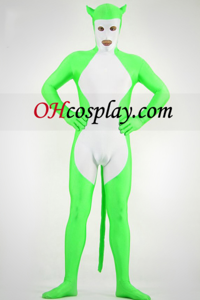 Green И White Metallic Зентай Shiny Suit
