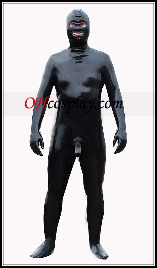 Shiny Black Man Full Body Latex Kostuum