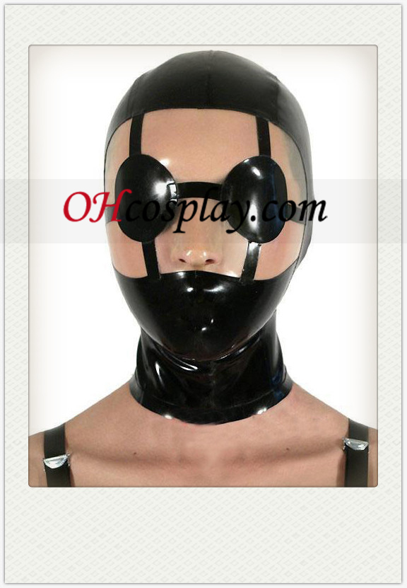 Shiny Black SM Latex Mask with Distinct Eyeshade