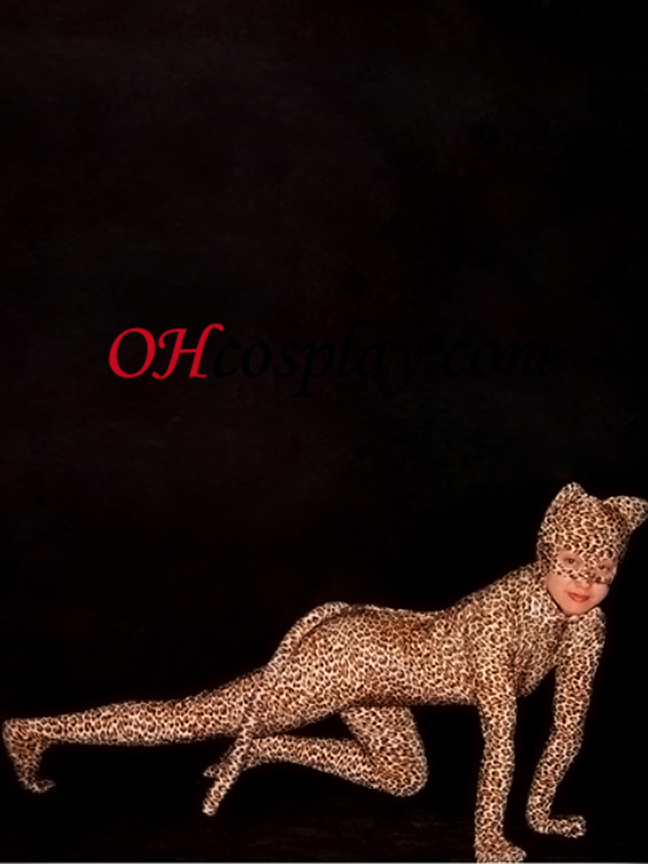 Lepard kože S Tail Lycra Spandex Zentai Obleky