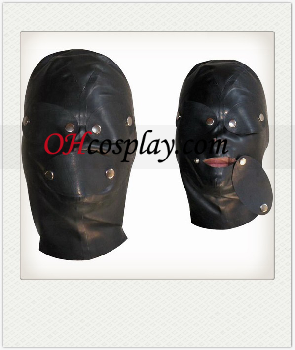 Black Full Face Covered Latex Mask with Removable Eyeshade and Mouth-muffle