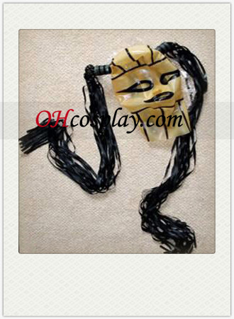 Yellow and Black Lined Latex Mask with Wig, Open Eyes and Mouth