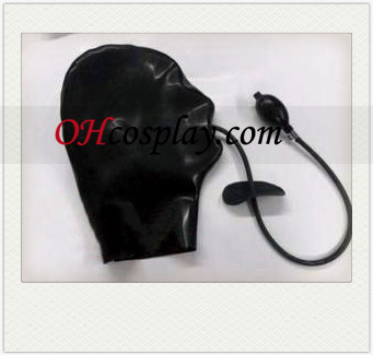Classic Full Face Covered Black Latex Mask with Air Tube