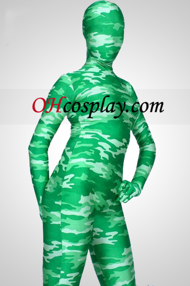 Svetlo zelená Camouflage Color Lycra Spandex Zentai oblek