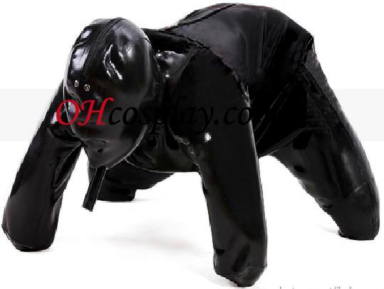 Fekete Férfi Dog Kép Latex Catsuit