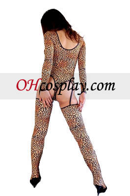 Sexy Pattern Leopard Manga comprida Lycra Spandex Bodysuit