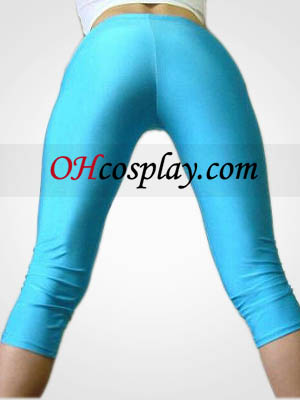 Azul Feminino Lycra Spandex Capris Pants