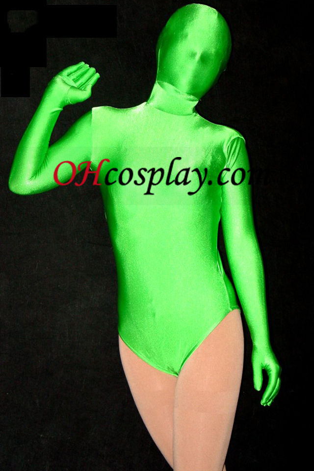 Green Lycra Spandex catsuit med hætte
