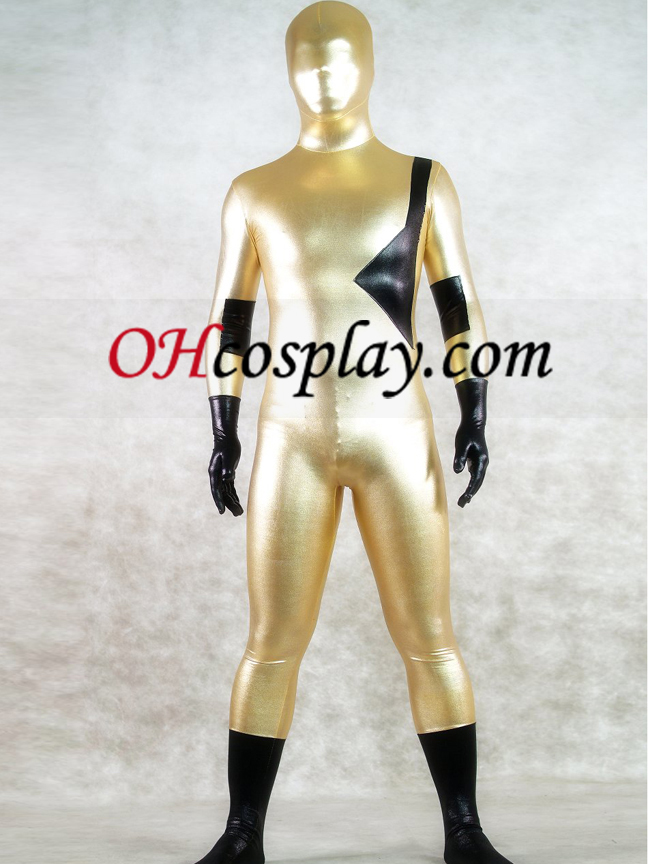 Brilhante metálico dourado e preto Unisex Zentai Suit