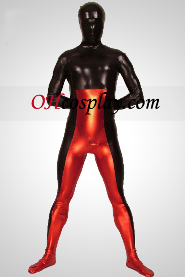 Musta ja punainen Shiny Metallic Zentai Suit
