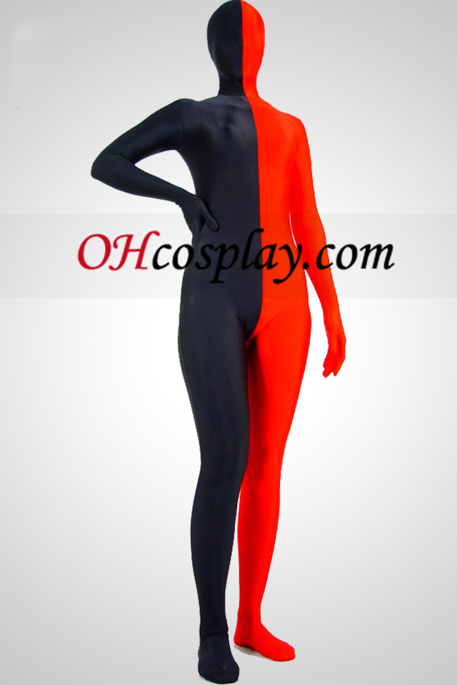 Červená a čierna Lycra Spandex Unisex Zentai oblek