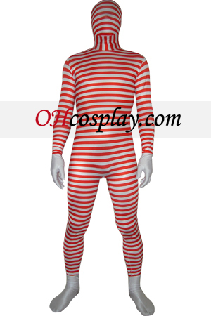 Listrado branco vermelho do Spandex Lycra Zentai Suit