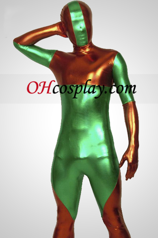 Red And Green Lycra Shiny Metallic Zentai Suit
