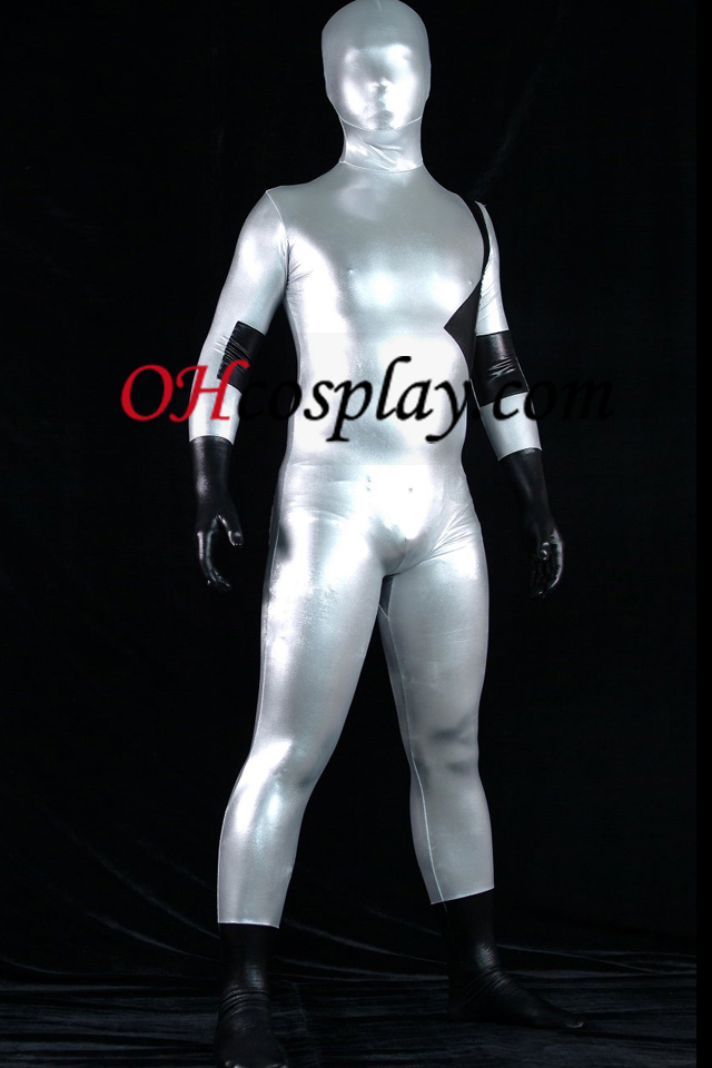 Splint og sort Shiny Metallic Unisex Zentai Suit