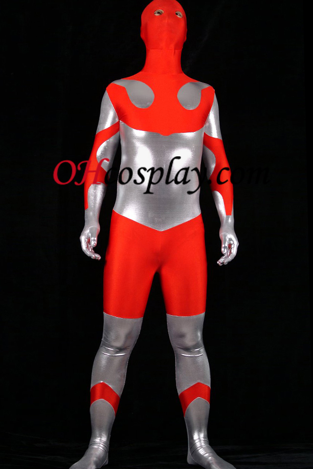 Red Lycra Spandex e prata metálico brilhante Unisex Zentai Suit