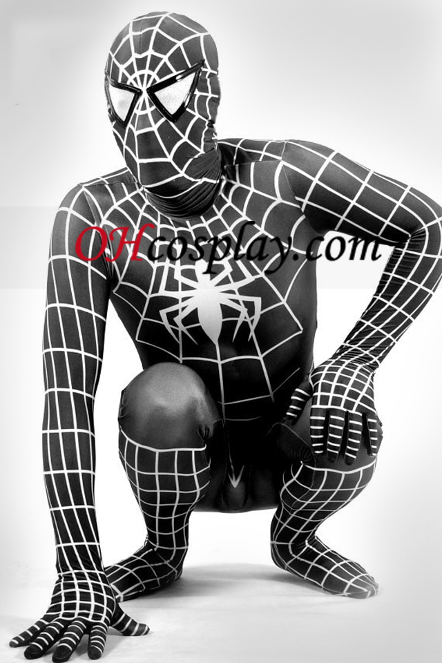 黒と白ライクラスパンデックススパイダーマン全身タイツスーツ