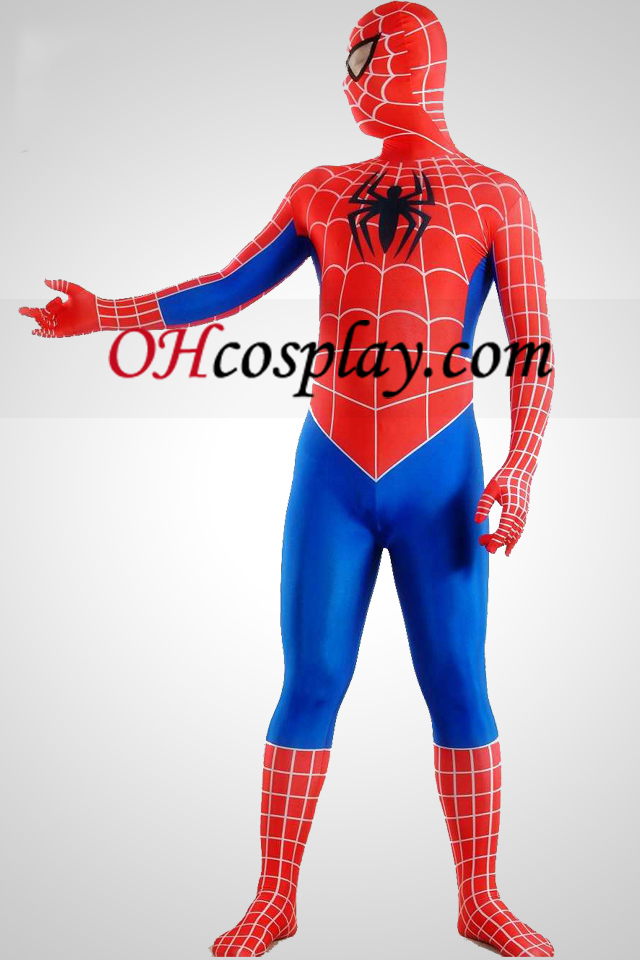 Listras azuis Red Spandex Lycra Zentai Suit Spiderman Superhero
