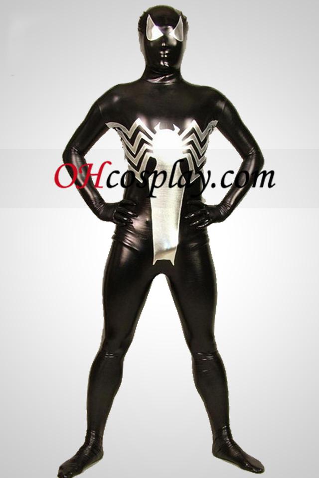 Big Black Spiderman Full Body brilhante metálico Zentai Suit