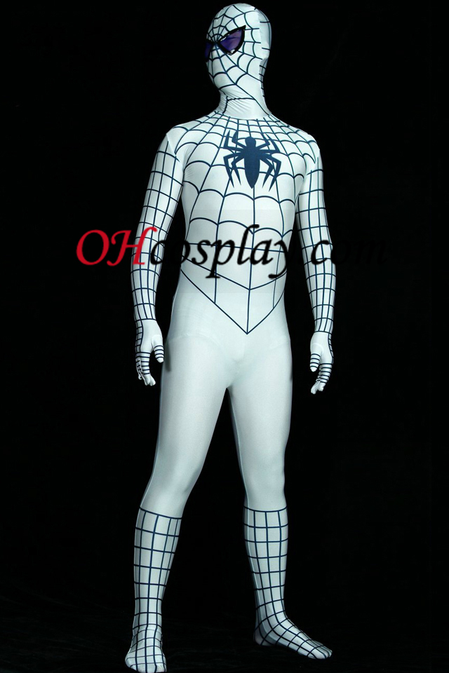 Bianco e nero Lycra Spandex Spiderman Supereroe Zentai Suit