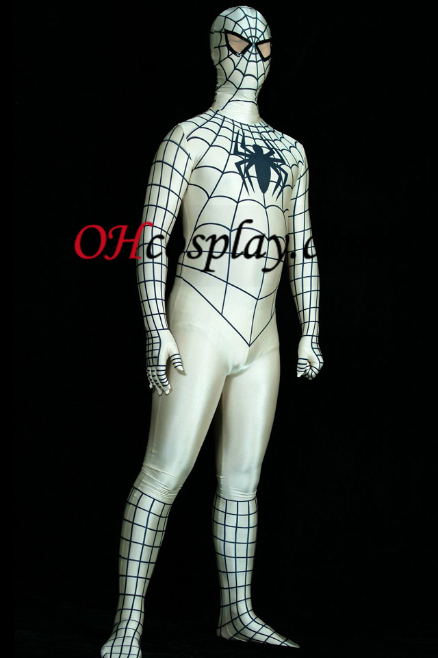 Blanco Lycra Spandex Spiderman Superhero traje Zentai