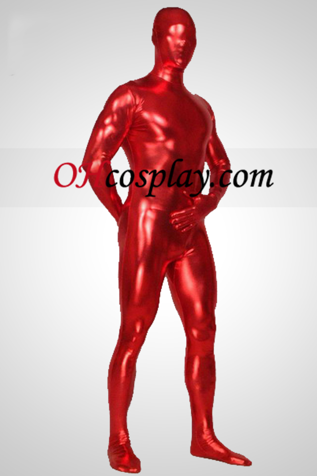 Vermelho metálico brilhante Full Body Unisex Zentai Suit