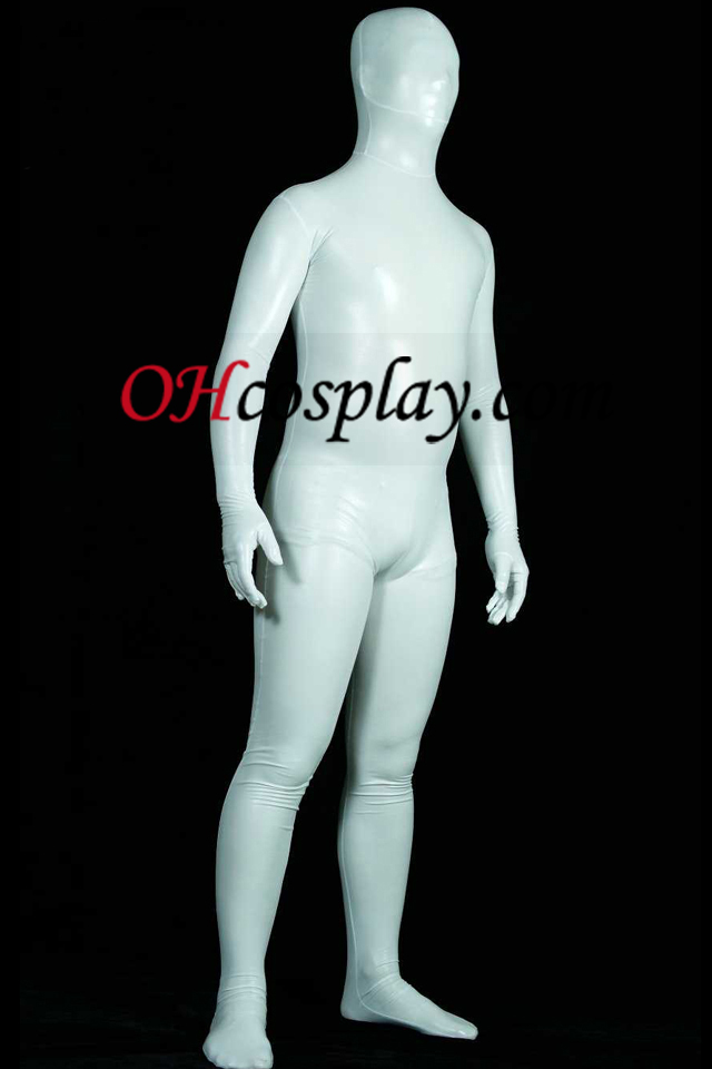 Bianco lucido metallizzato Full-corpo Zentai Suit