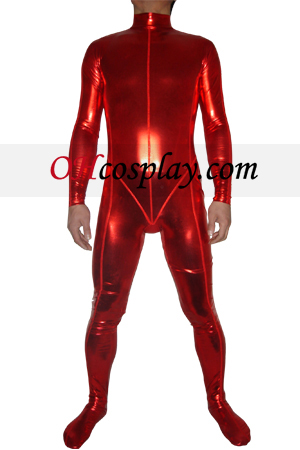 Brilhante vermelho metálico Zentai Suit