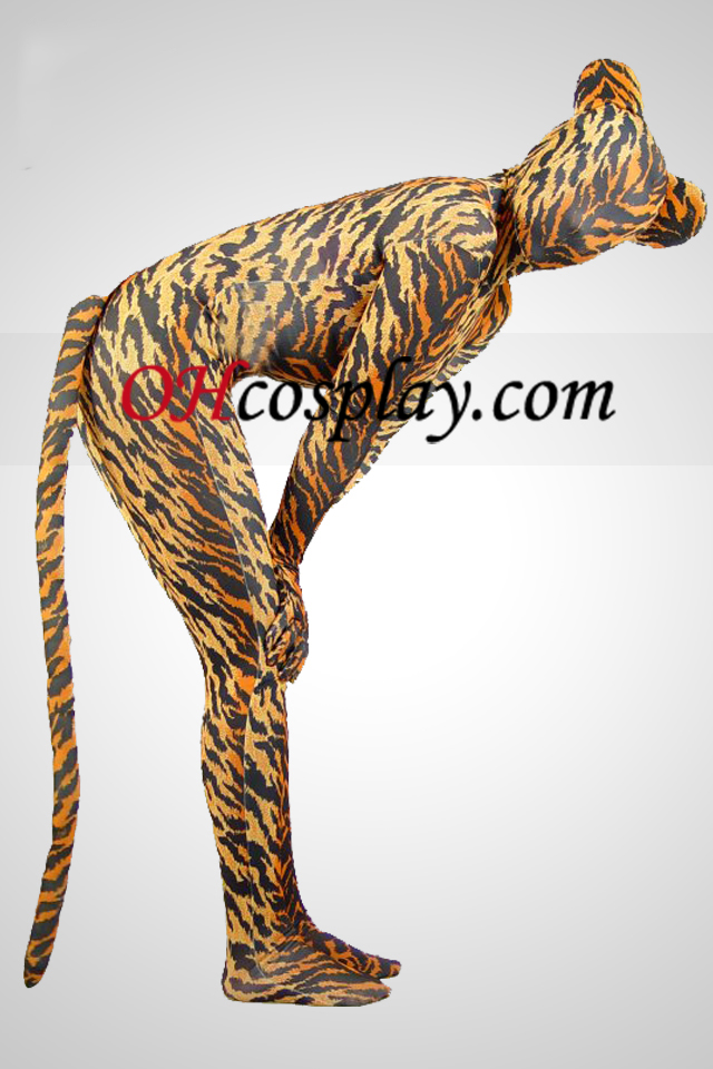 Tiger Skin Lycra Spandex Унисекс Зентай костюм с Tail