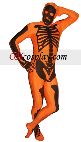 Orange Skeleton Lycra Зентай Suit